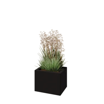 Kruka i stål - Rektangel - 40 x 30 x 30 cm - RAL9005 matt (svart) - Med bottenplatta