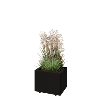 Kruka i stål - Rektangel - 40 x 30 x 30 cm - RAL9005 matt (svart) - Med bottenplatta - Med ben