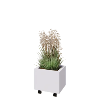 Kruka i stål - Rektangel - 40 x 30 x 30 cm - RAL9010 matt (vit) - Med bottenplatta - Med hjul