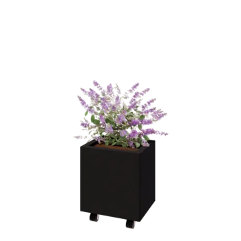 Kruka i stål - Rektangel - 40 x 30 x 40 cm - RAL9005 matt (svart) - Med bottenplatta - Med hjul