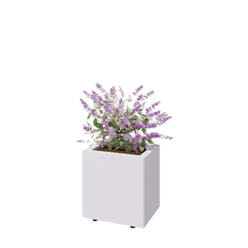 Kruka i stål - Rektangel - 40 x 30 x 40 cm - RAL9010 matt (vit) - Med bottenplatta - Med ben