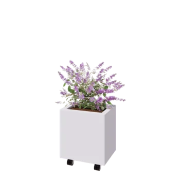 Kruka i stål - Rektangel - 40 x 30 x 40 cm - RAL9010 matt (vit) - Med bottenplatta - Med hjul