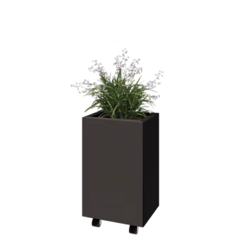 Kruka i stål - Rektangel - 40 x 30 x 60 cm - RAL7016 matt (antracitgrå) - Med bottenplatta - Med hjul