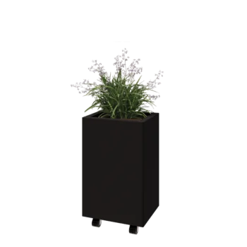 Kruka i stål - Rektangel - 40 x 30 x 60 cm - RAL9005 matt (svart) - Med bottenplatta - Med hjul