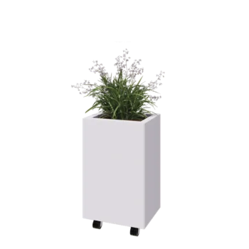 Kruka i stål - Rektangel - 40 x 30 x 60 cm - RAL9010 matt (vit) - Med bottenplatta - Med hjul