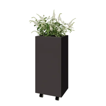 Kruka i stål - Rektangel - 40 x 30 x 80 cm - RAL7016 matt (antracitgrå) - Med bottenplatta - Med hjul