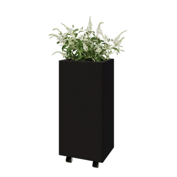 Kruka i stål - Rektangel - 40 x 30 x 80 cm - RAL9005 matt (svart) - Med bottenplatta - Med hjul