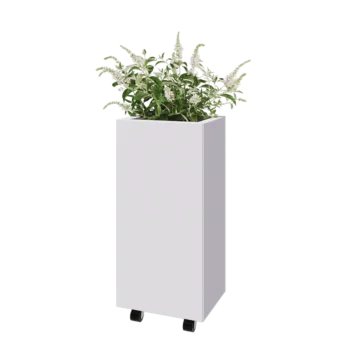 Kruka i stål - Rektangel - 40 x 30 x 80 cm - RAL9010 matt (vit) - Med bottenplatta - Med hjul