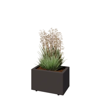 Kruka i stål - Rektangel - 50 x 30 x 30 cm - RAL7016 matt (antracitgrå) - Med bottenplatta - Med ben