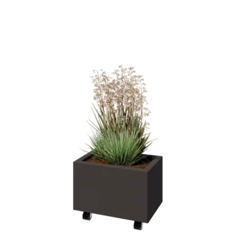 Kruka i stål - Rektangel - 50 x 30 x 30 cm - Annan RAL-färg - Med bottenplatta - Med hjul