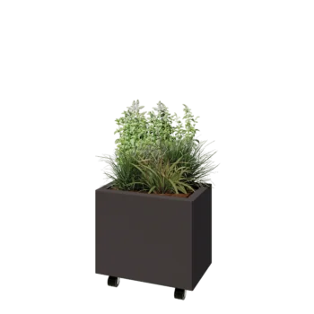 Kruka i stål - Rektangel - 50 x 30 x 40 cm - RAL7016 matt (antracitgrå) - Med bottenplatta - Med hjul