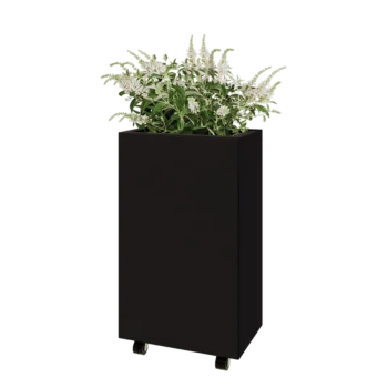 Kruka i stål - Rektangel - 50 x 30 x 80 cm - RAL9005 matt (svart) - Med bottenplatta - Med hjul
