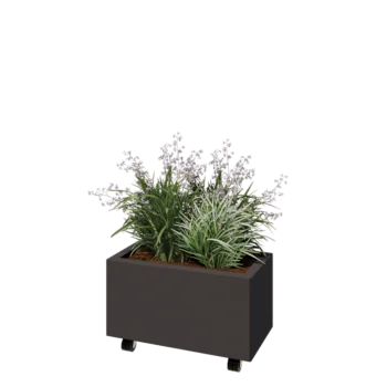 Kruka i stål - Rektangel - 60 x 30 x 30 cm - RAL7016 matt (antracitgrå) - Med bottenplatta - Med hjul