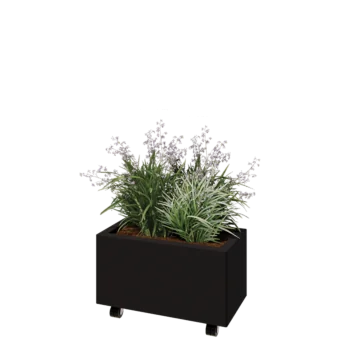Kruka i stål - Rektangel - 60 x 30 x 30 cm - RAL9005 matt (svart) - Med bottenplatta - Med hjul