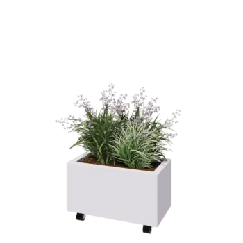 Kruka i stål - Rektangel - 60 x 30 x 30 cm - RAL9010 matt (vit) - Med bottenplatta - Med hjul
