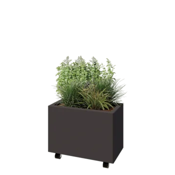 Kruka i stål - Rektangel - 60 x 30 x 40 cm - RAL7016 matt (antracitgrå) - Med bottenplatta - Med hjul
