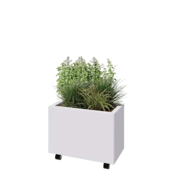 Kruka i stål - Rektangel - 60 x 30 x 40 cm - RAL9010 matt (vit) - Med bottenplatta - Med hjul
