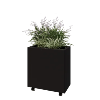 Kruka i stål - Rektangel - 60 x 30 x 60 cm - RAL9005 matt (svart) - Med bottenplatta - Med hjul