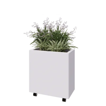 Kruka i stål - Rektangel - 60 x 30 x 60 cm - RAL9010 matt (vit) - Med bottenplatta - Med hjul