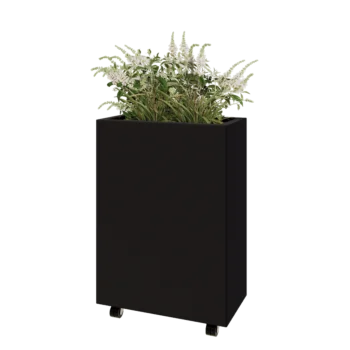 Kruka i stål - Rektangel - 60 x 30 x 80 cm - RAL9005 matt (svart) - Med bottenplatta - Med hjul