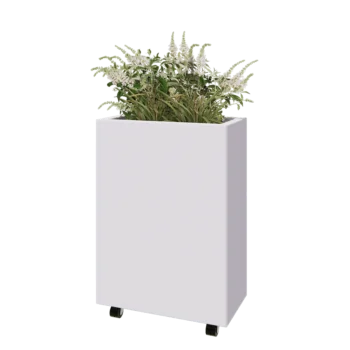 Kruka i stål - Rektangel - 60 x 30 x 80 cm - RAL9010 matt (vit) - Med bottenplatta - Med hjul