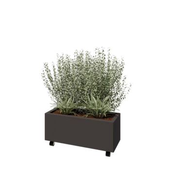 Kruka i stål - Rektangel - 80 x 30 x 30 cm - Annan RAL-färg - Med bottenplatta - Med hjul
