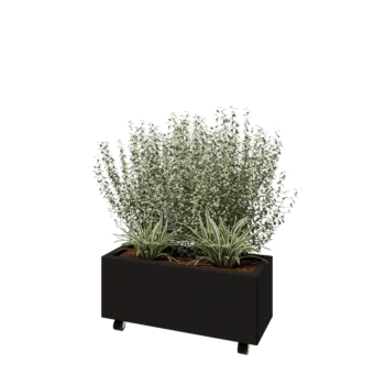 Kruka i stål - Rektangel - 80 x 30 x 30 cm - RAL9005 matt (svart) - Med bottenplatta - Med hjul