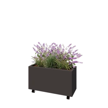 Kruka i stål - Rektangel - 80 x 30 x 40 cm - Annan RAL-färg - Med bottenplatta - Med hjul