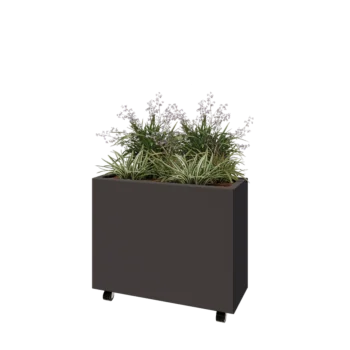 Kruka i stål - Rektangel - 80 x 30 x 60 cm - Annan RAL-färg - Med bottenplatta - Med hjul