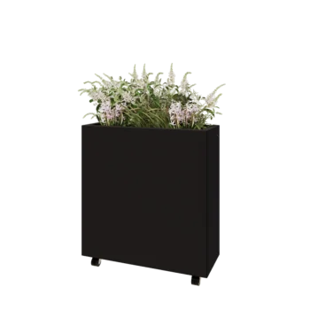 Kruka i stål - Rektangel - 80 x 30 x 80 cm - RAL9005 matt (svart) - Med bottenplatta - Med hjul