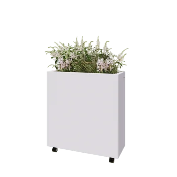 Kruka i stål - Rektangel - 80 x 30 x 80 cm - RAL9010 matt (vit) - Med bottenplatta - Med hjul