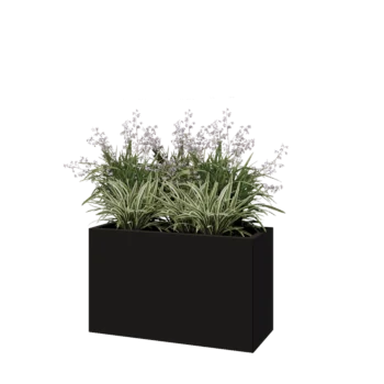 Kruka i stål - Rektangel - 100 x 40 x 60 cm - RAL9005 matt (svart) - Med bottenplatta