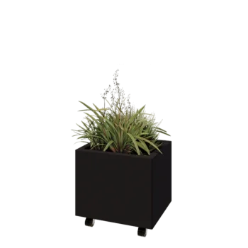 Kruka i stål - Rektangel - 50 x 40 x 40 cm - RAL9005 matt (svart) - Med bottenplatta - Med hjul
