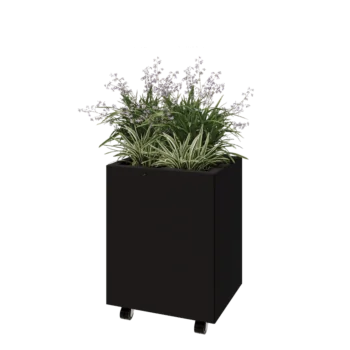 Kruka i stål - Rektangel - 50 x 40 x 60 cm - RAL9005 matt (svart) - Med bottenplatta - Med hjul