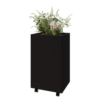 Kruka i stål - Rektangel - 50 x 40 x 80 cm - RAL9005 matt (svart) - Med bottenplatta - Med hjul