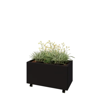 Kruka i stål - Rektangel - 80 x 40 x 40 cm - RAL9005 matt (svart) - Med bottenplatta - Med hjul