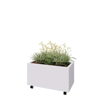 Kruka i stål - Rektangel - 80 x 40 x 40 cm - RAL9010 matt (vit) - Med bottenplatta - Med hjul