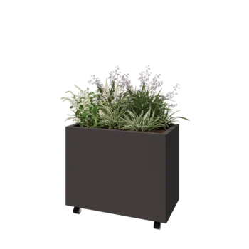 Kruka i stål - Rektangel - 80 x 40 x 60 cm - RAL7016 matt (antracitgrå) - Med bottenplatta - Med hjul