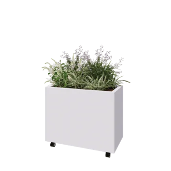 Kruka i stål - Rektangel - 80 x 40 x 60 cm - RAL9010 matt (vit) - Med bottenplatta - Med hjul