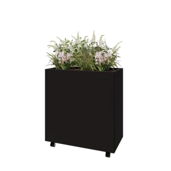 Kruka i stål - Rektangel - 80 x 40 x 80 cm - RAL9005 matt (svart) - Med bottenplatta - Med hjul