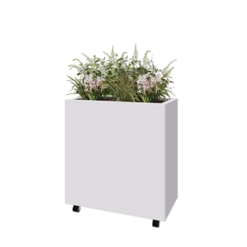 Kruka i stål - Rektangel - 80 x 40 x 80 cm - RAL9010 matt (vit) - Med bottenplatta - Med hjul