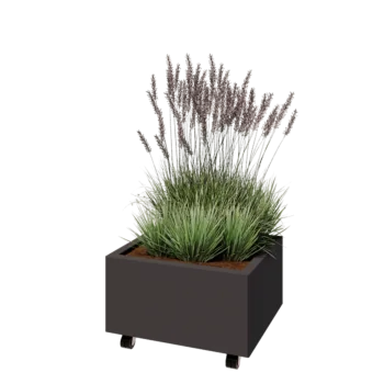 Kruka i stål - Rektangel - 60 x 50 x 30 cm - Annan RAL-färg - Med bottenplatta - Med hjul