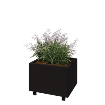Kruka i stål - Rektangel - 60 x 50 x 40 cm - RAL9005 matt (svart) - Med bottenplatta - Med hjul