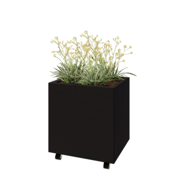 Kruka i stål - Rektangel - 60 x 50 x 60 cm - RAL9005 matt (svart) - Med bottenplatta - Med hjul
