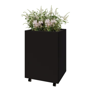 Kruka i stål - Rektangel - 60 x 50 x 80 cm - RAL9005 matt (svart) - Med bottenplatta - Med hjul