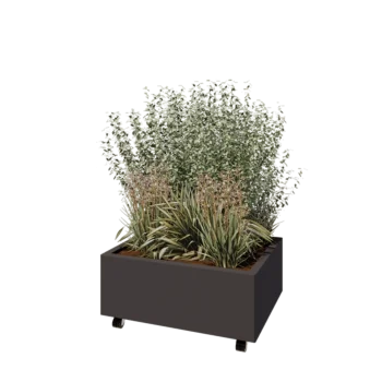 Kruka i stål - Rektangel - 80 x 60 x 30 cm - Annan RAL-färg - Med bottenplatta - Med hjul