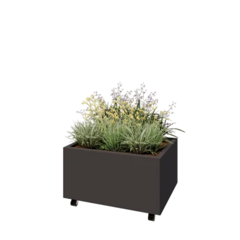 Kruka i stål - Rektangel - 80 x 60 x 40 cm - RAL7016 matt (antracitgrå) - Med bottenplatta - Med hjul
