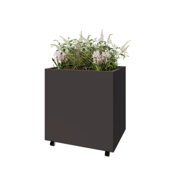 Kruka i stål - Rektangel - 80 x 60 x 80 cm - RAL7016 matt (antracitgrå) - Med bottenplatta - Med hjul