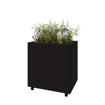 Kruka i stål - Rektangel - 80 x 60 x 80 cm - RAL9005 matt (svart) - Med bottenplatta - Med hjul