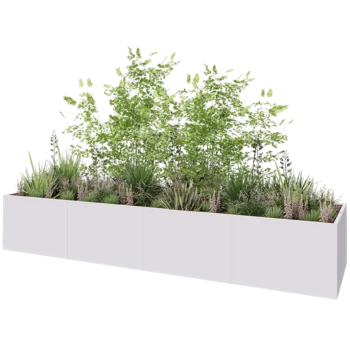 Kruka i stål XXL - Rektangel - 480 x 120 x 80 cm - RAL9010 matt (vit) - Med bottenplatta